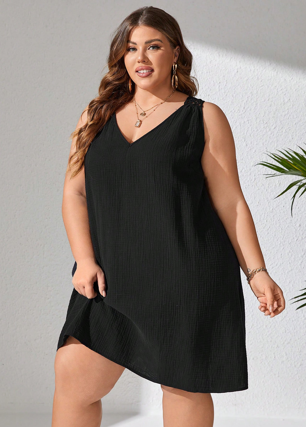 Черное кэжуал платье а-силуэт SHEIN однотонное