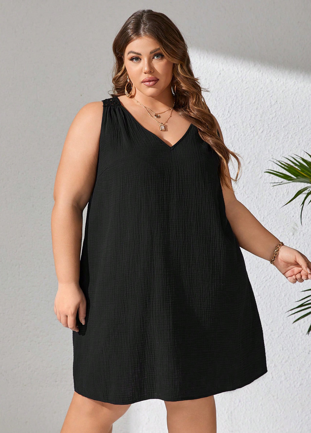 Черное кэжуал платье а-силуэт SHEIN однотонное