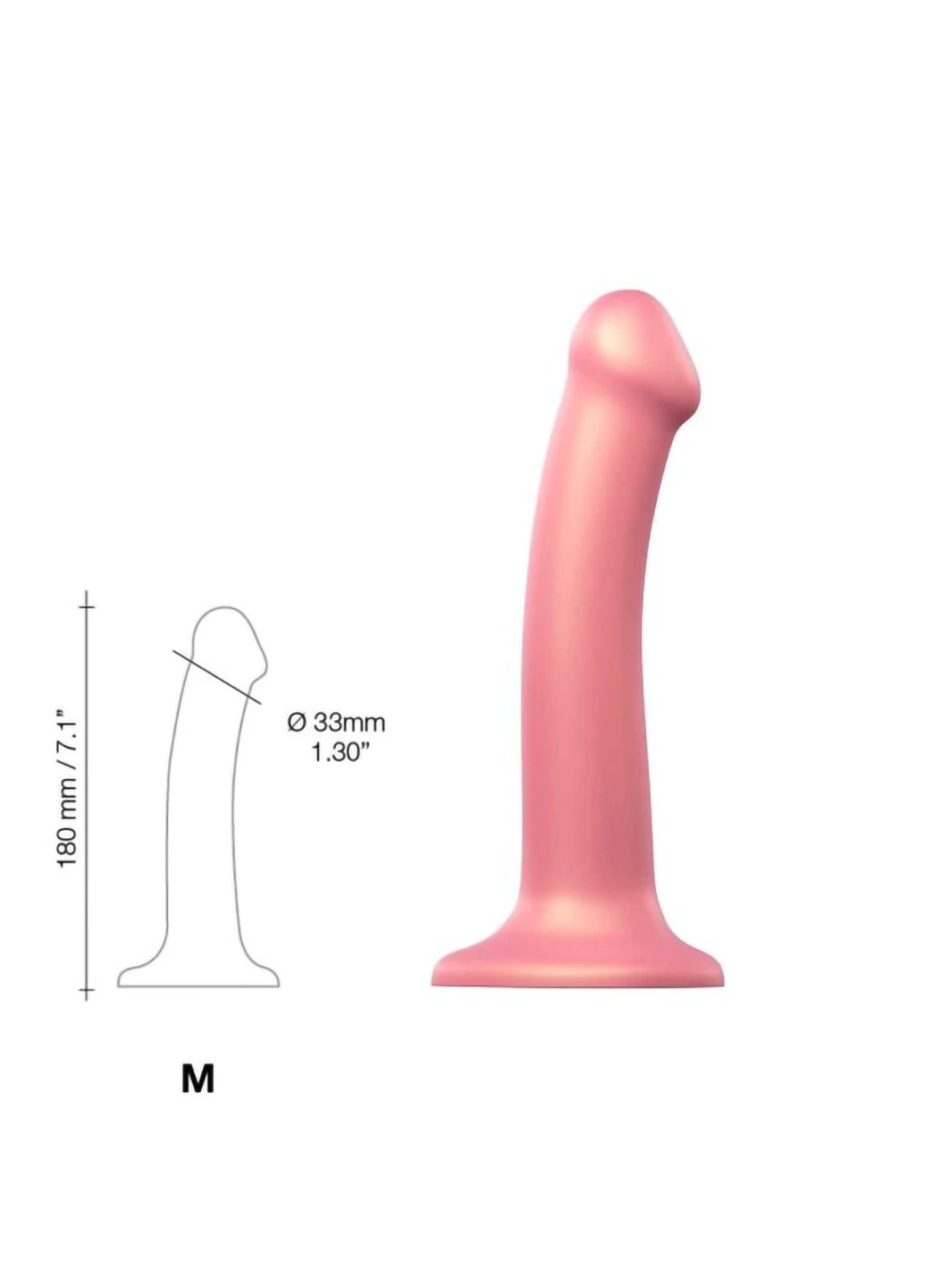 Насадка для страпона Mono Density Dildo Rose M, диам. 3,3см, однослойный силикон, гибкий Strap-On-Me (254152051)
