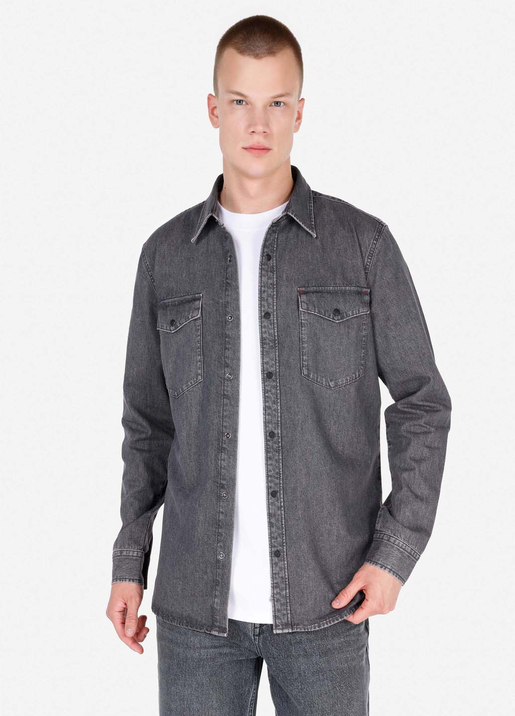 Серая джинсовая, кэжуал рубашка однотонная Colin's