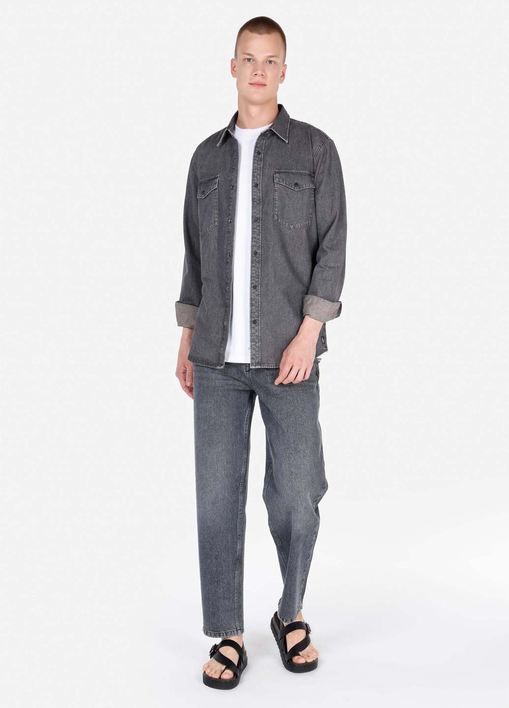 Серая джинсовая, кэжуал рубашка однотонная Colin's