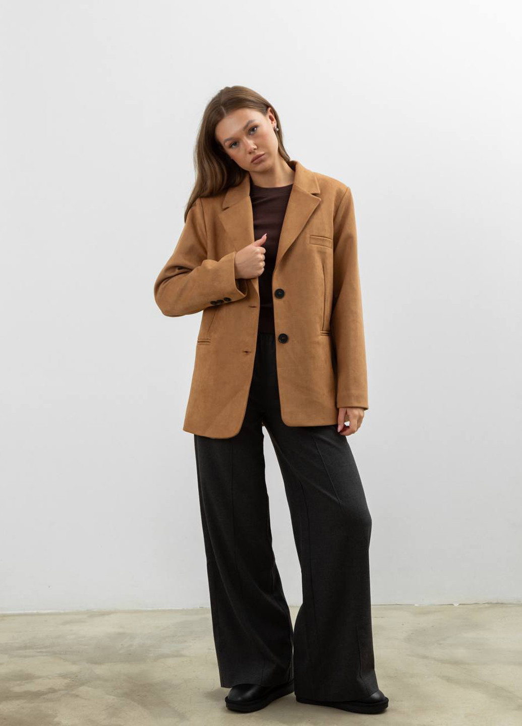 Коричневый женский жакет QU style однотонный - всесезон