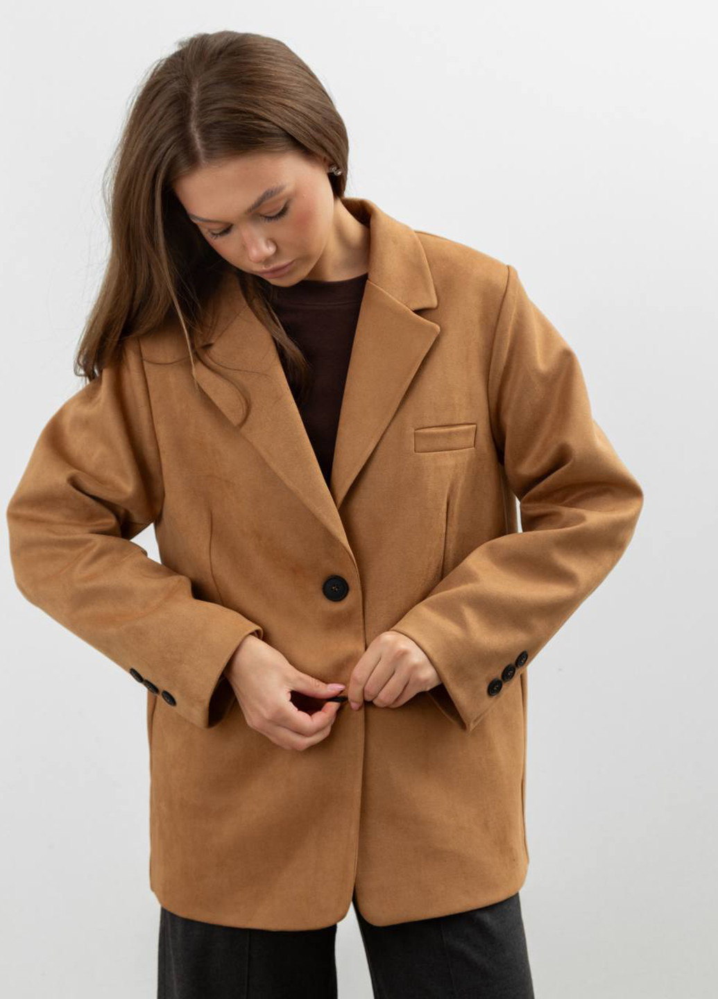 Коричневый женский жакет QU style однотонный - всесезон