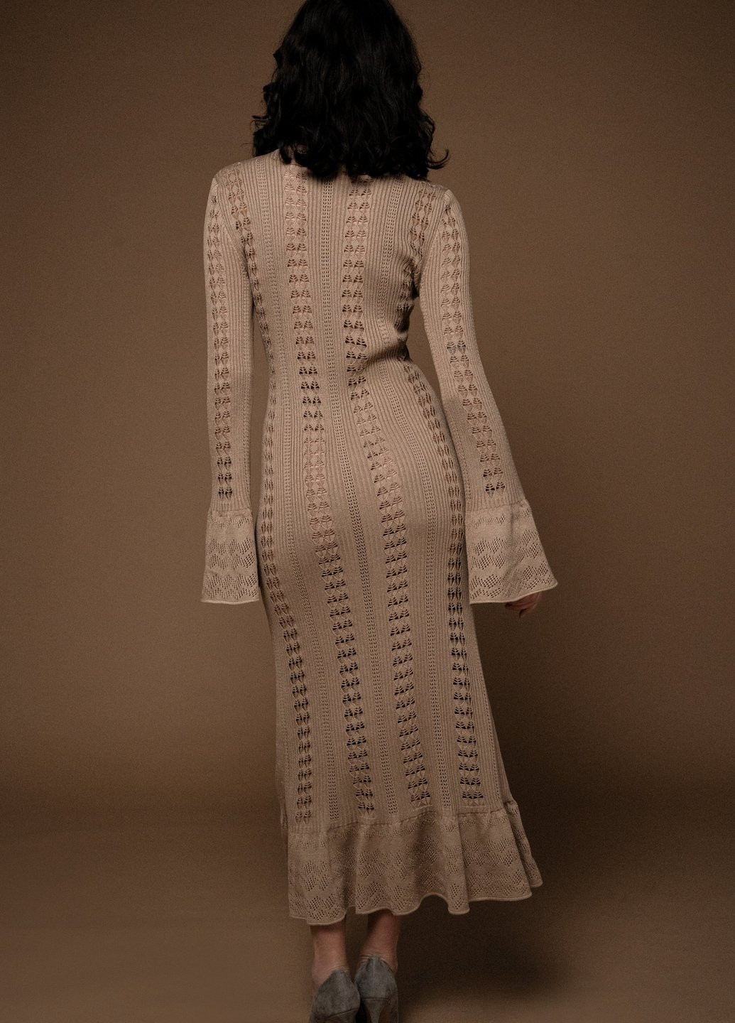 Бежевое кэжуал платье платье-свитер Gepur однотонное