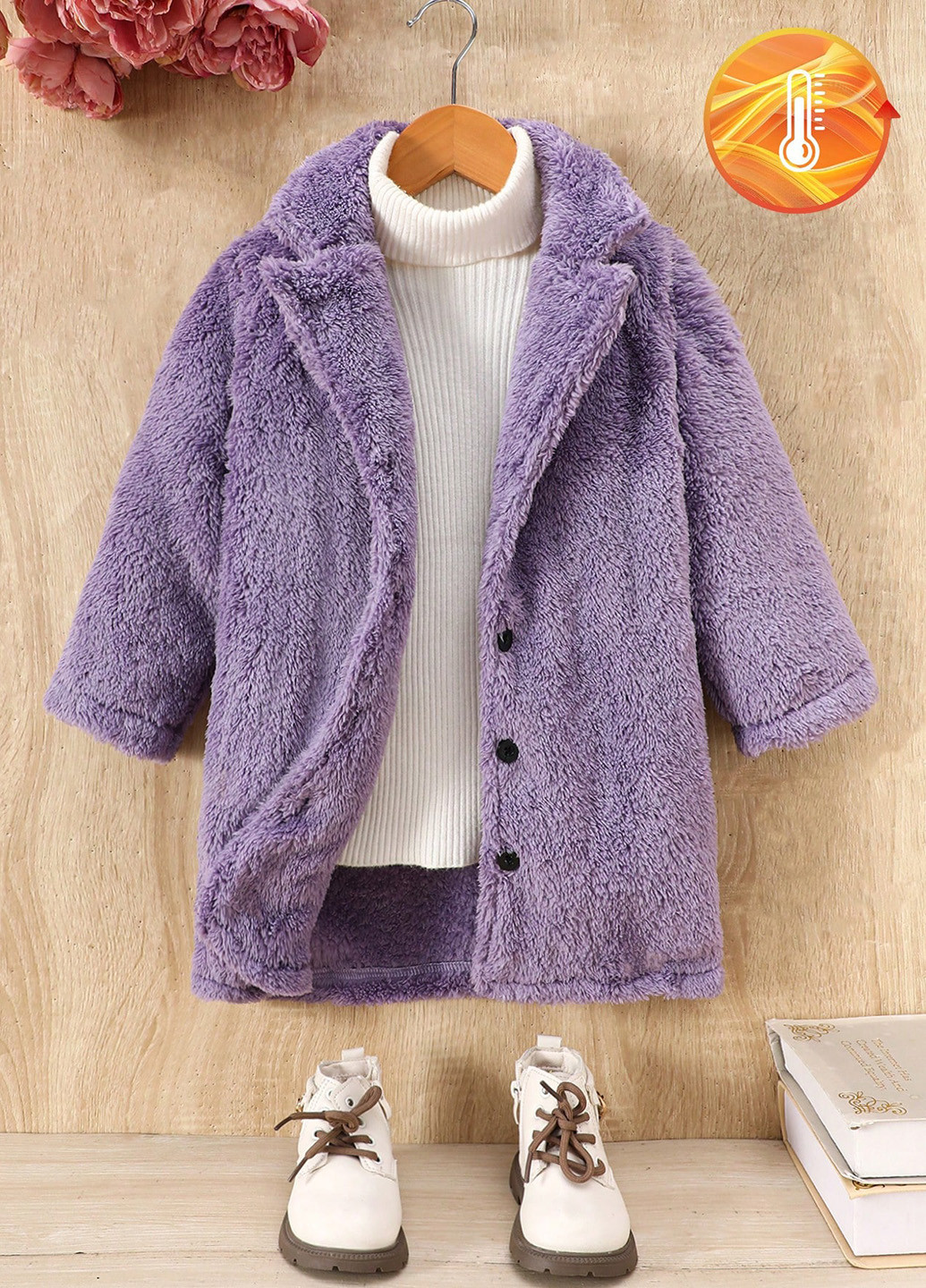 Світло-фіолетове демісезонне Пальто однобортне SHEIN