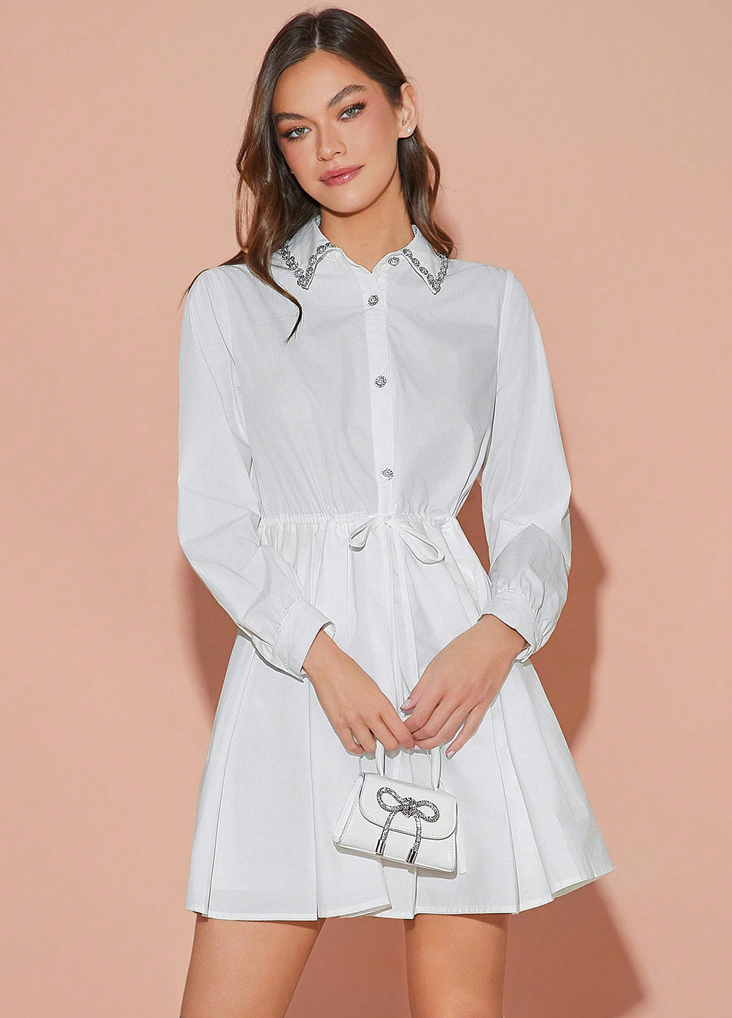 Белое кэжуал платье рубашка SHEIN однотонное