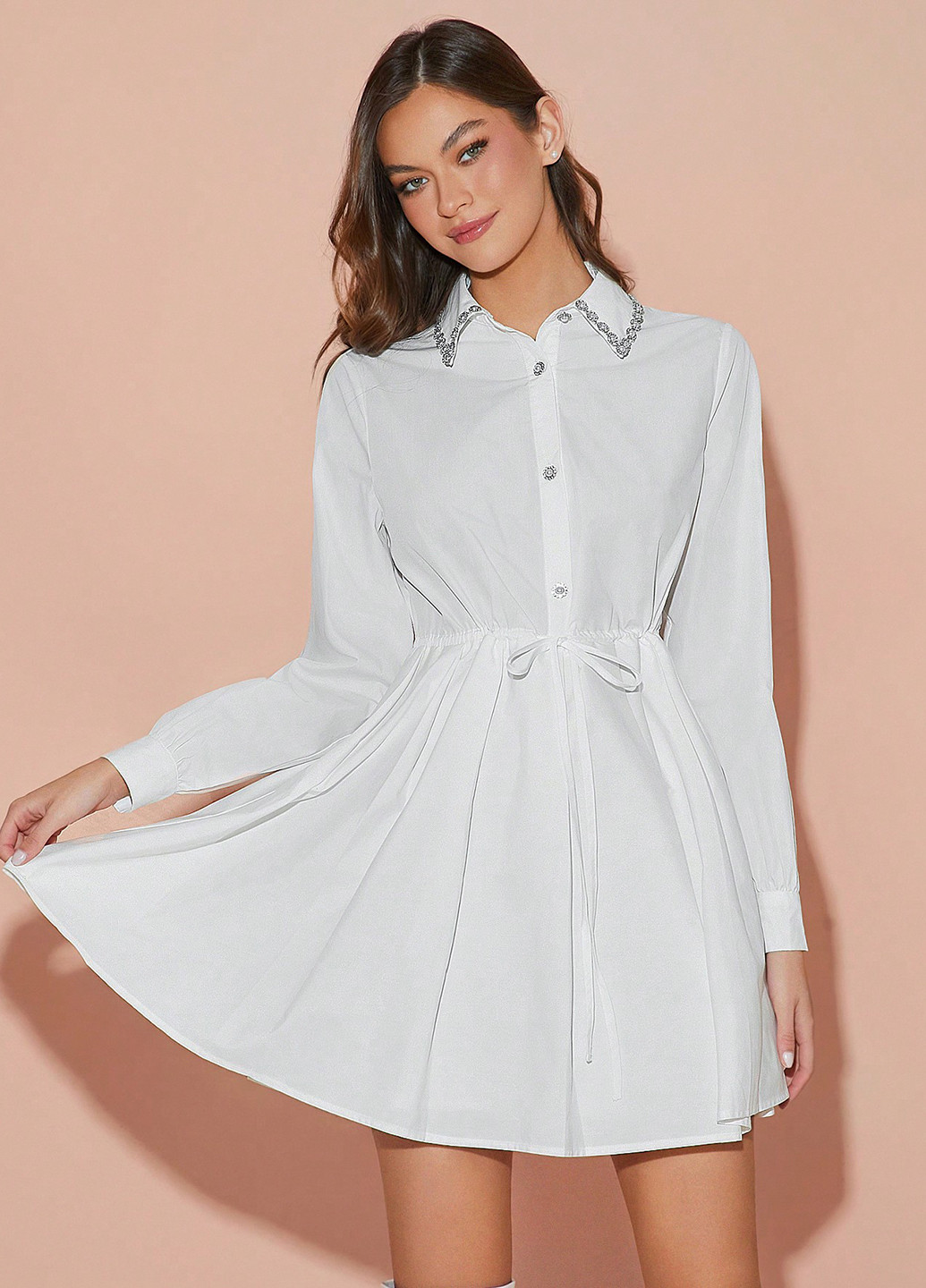 Белое кэжуал платье рубашка SHEIN однотонное