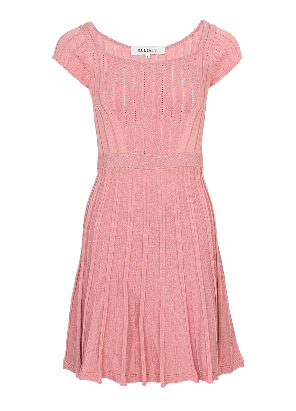 Розовое вечернее мини платье с короткими рукавами клеш, бэби долл, а-силуэт, плиссированное Elliatt однотонное