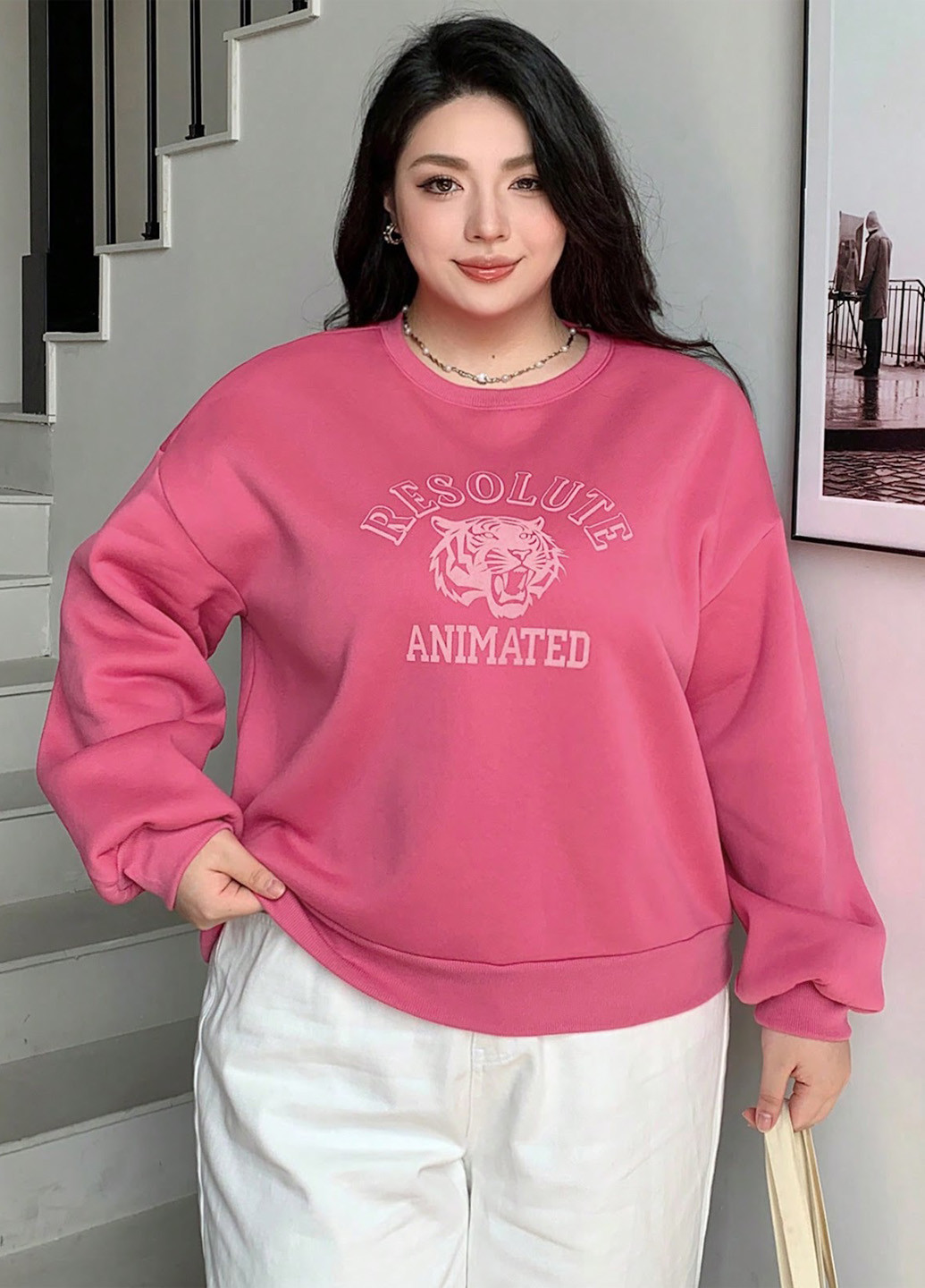 Розовый свитшот SHEIN надпись без декора (324390424)