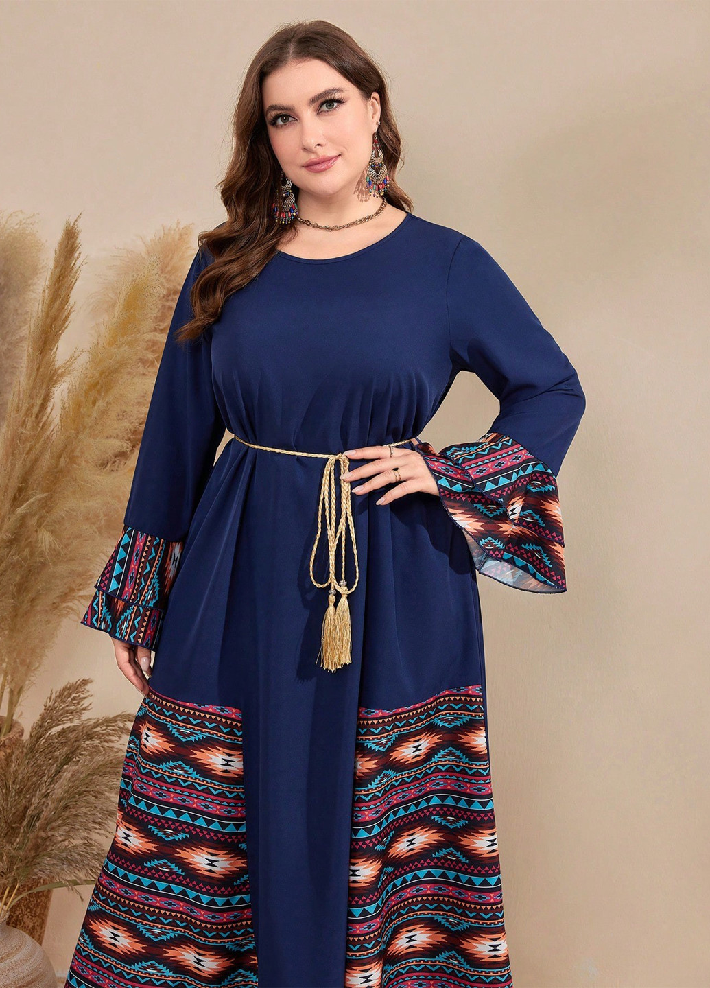 Темно-синя кежуал сукня а-силует SHEIN з орнаментом