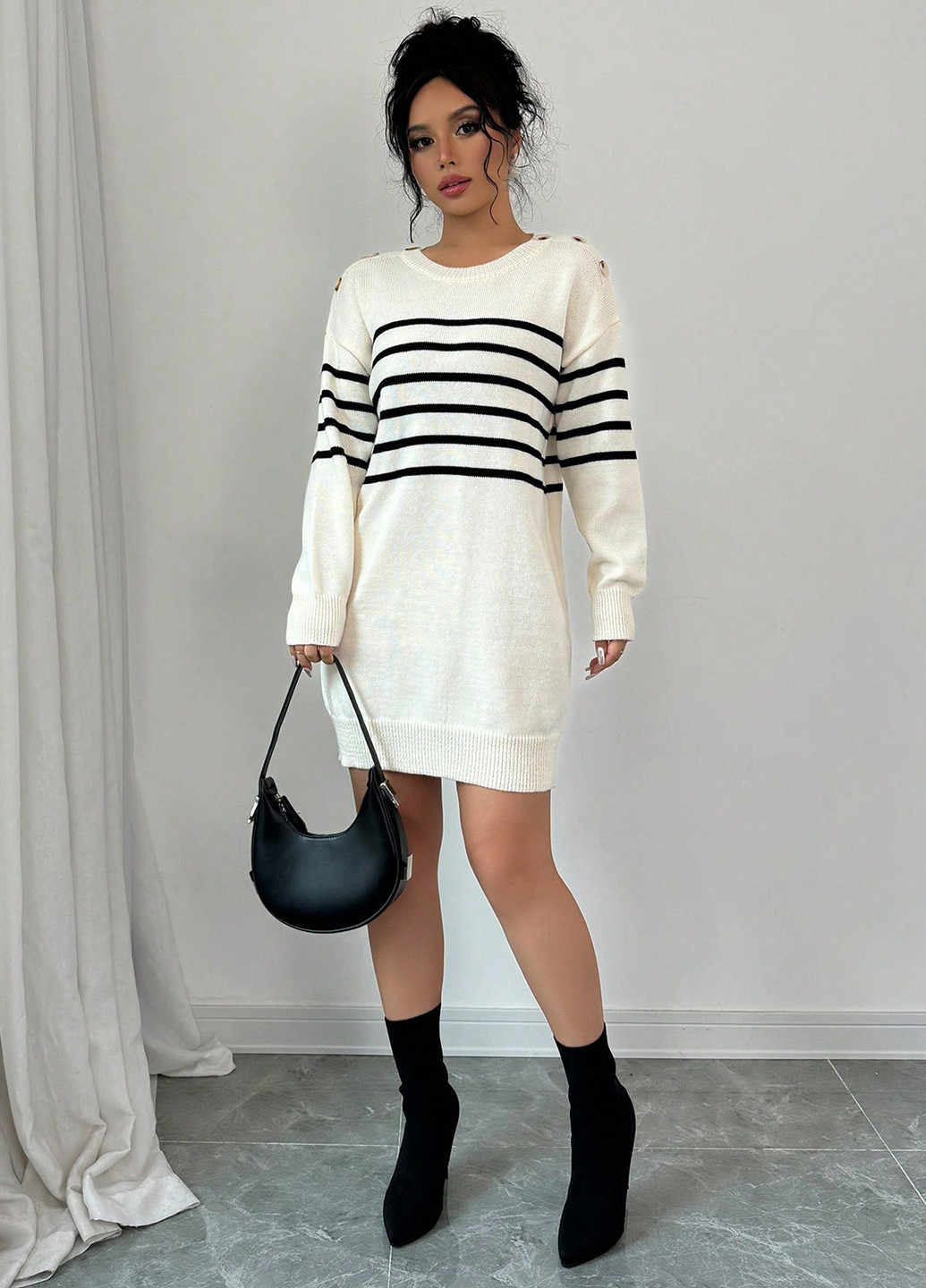 Белое кэжуал платье платье-свитер SHEIN в полоску