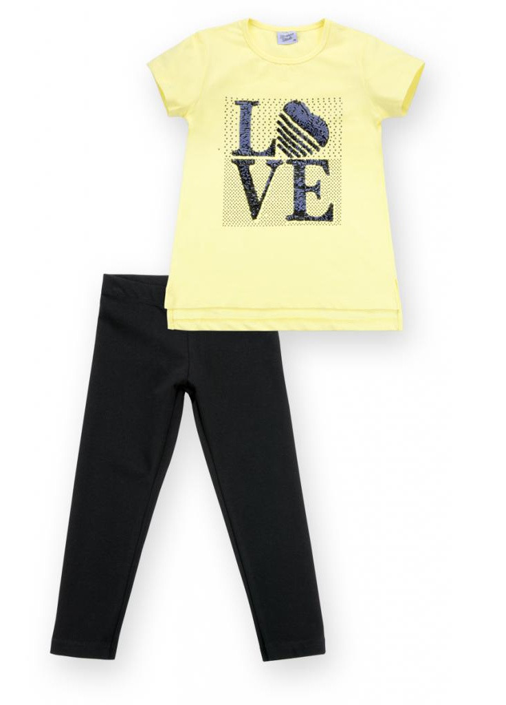 Синій літній костюм десткий з написом "love" з паєток (8307-128g-yellow) Breeze