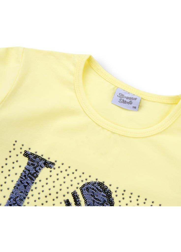 Синій літній костюм десткий з написом "love" з паєток (8307-128g-yellow) Breeze