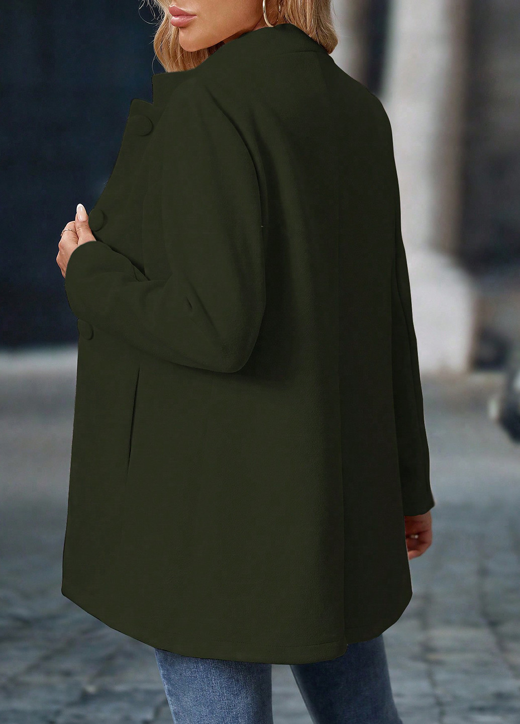 Оливкове (хакі) Кежуал напівпальто однобортне SHEIN однотонне