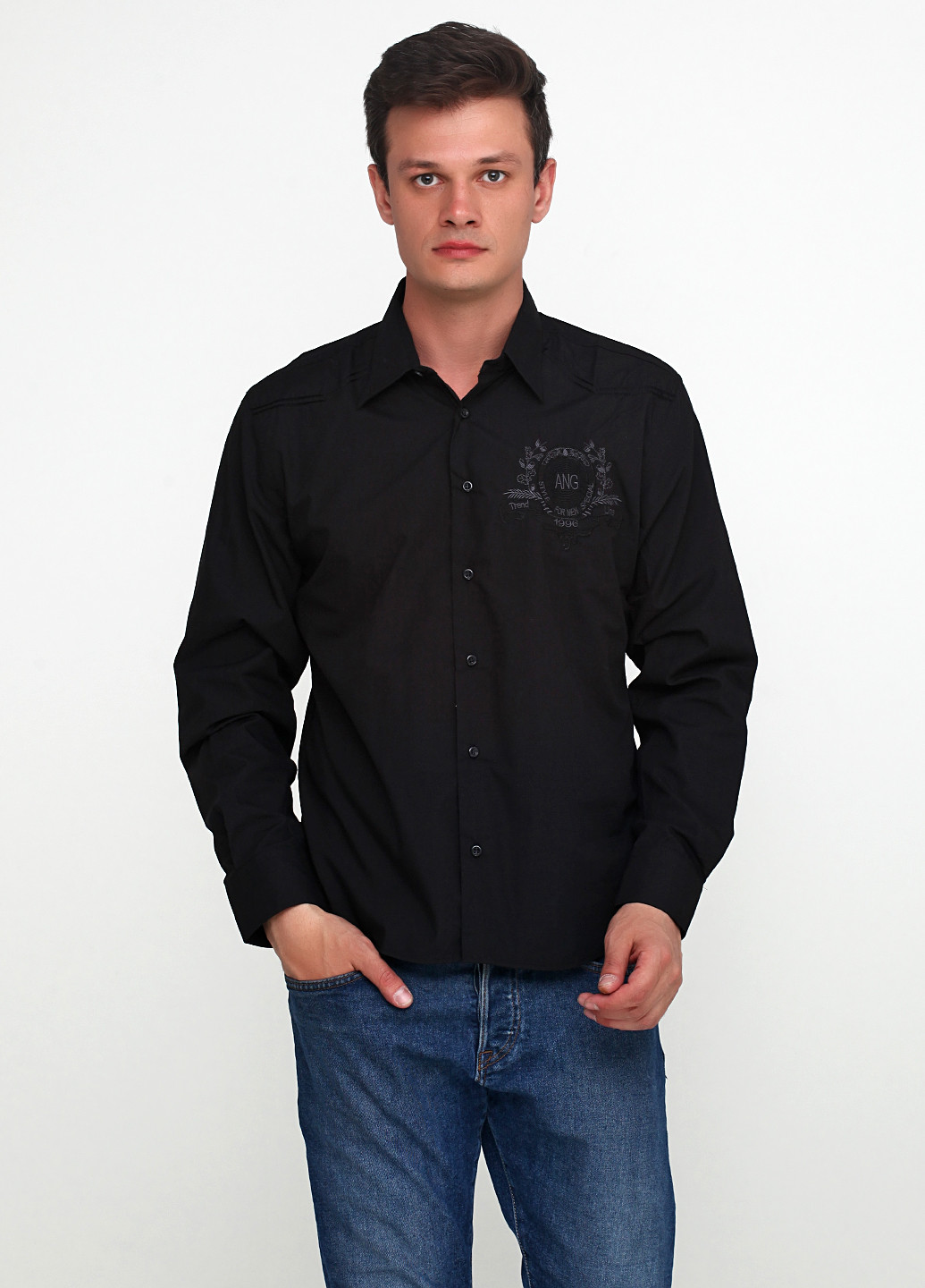 Черная кэжуал рубашка с рисунком ANG с длинным рукавом