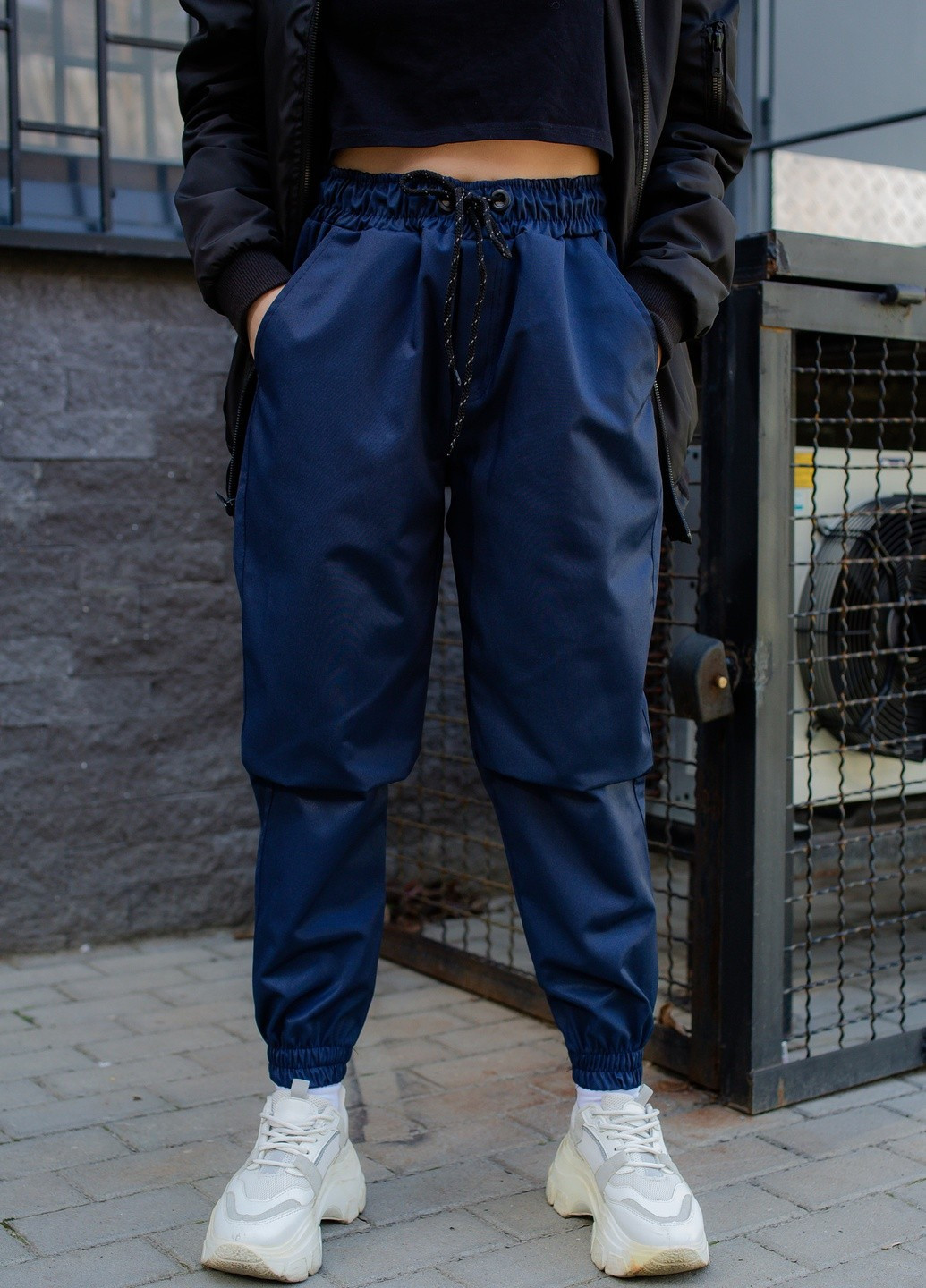 Темно-синие кэжуал демисезонные джоггеры брюки Without