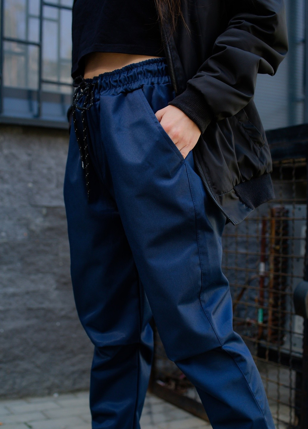 Темно-синие кэжуал демисезонные джоггеры брюки Without