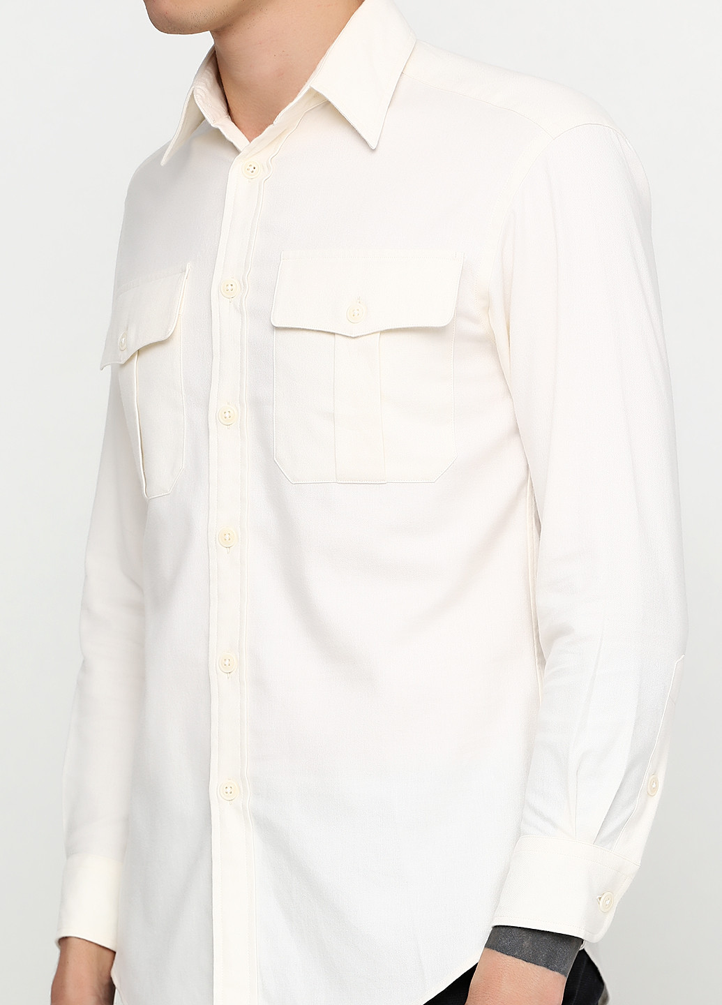 Молочная кэжуал рубашка однотонная Ralph Lauren с длинным рукавом