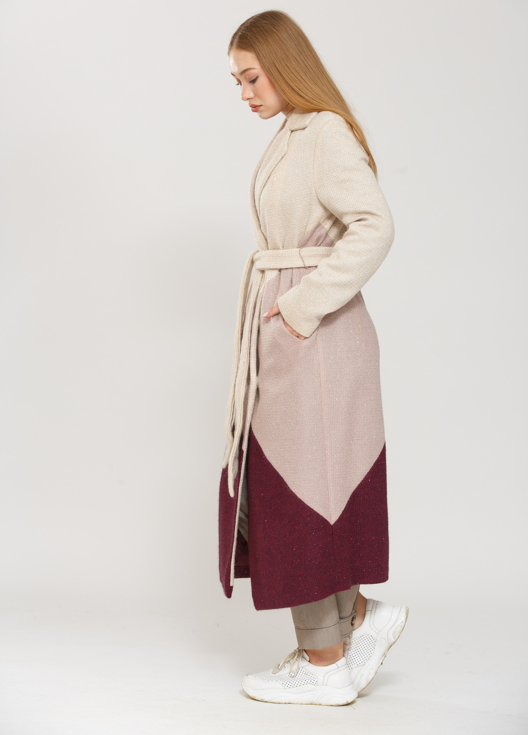 Бежевое демисезонное Пальто (Quarante) Бежевый + розовый + бордо Donna Bacconi