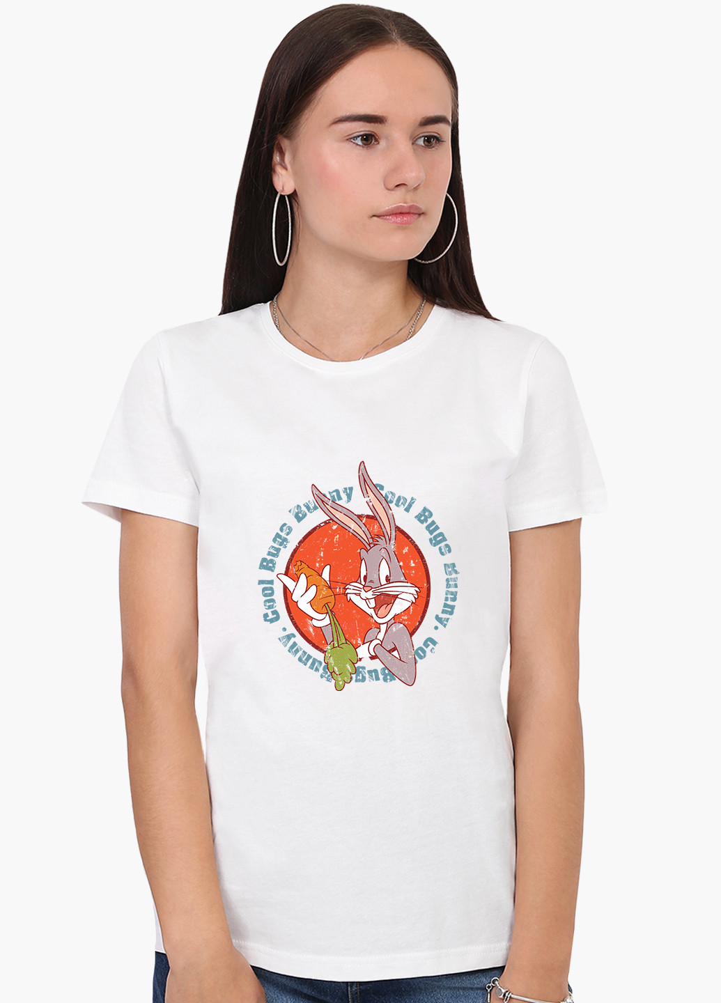 Белая демисезон футболка женская багз банни луни тюнз (bugs bunny looney tunes) белый (8976-2886) xxl MobiPrint