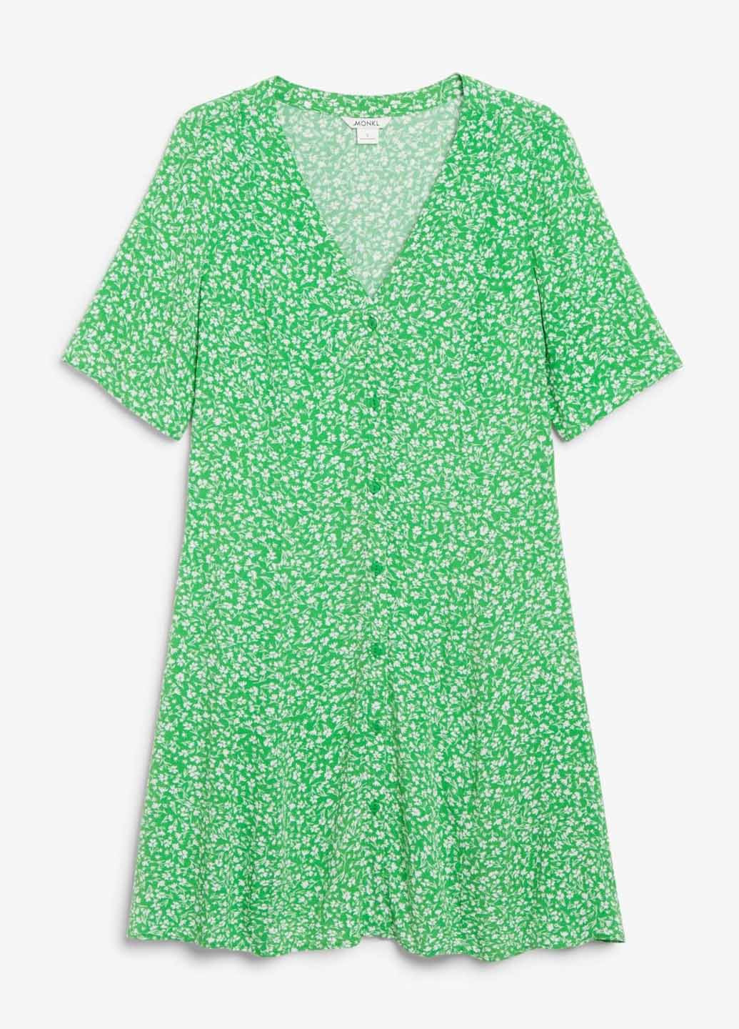Зеленое кэжуал платье а-силуэт Monki с цветочным принтом