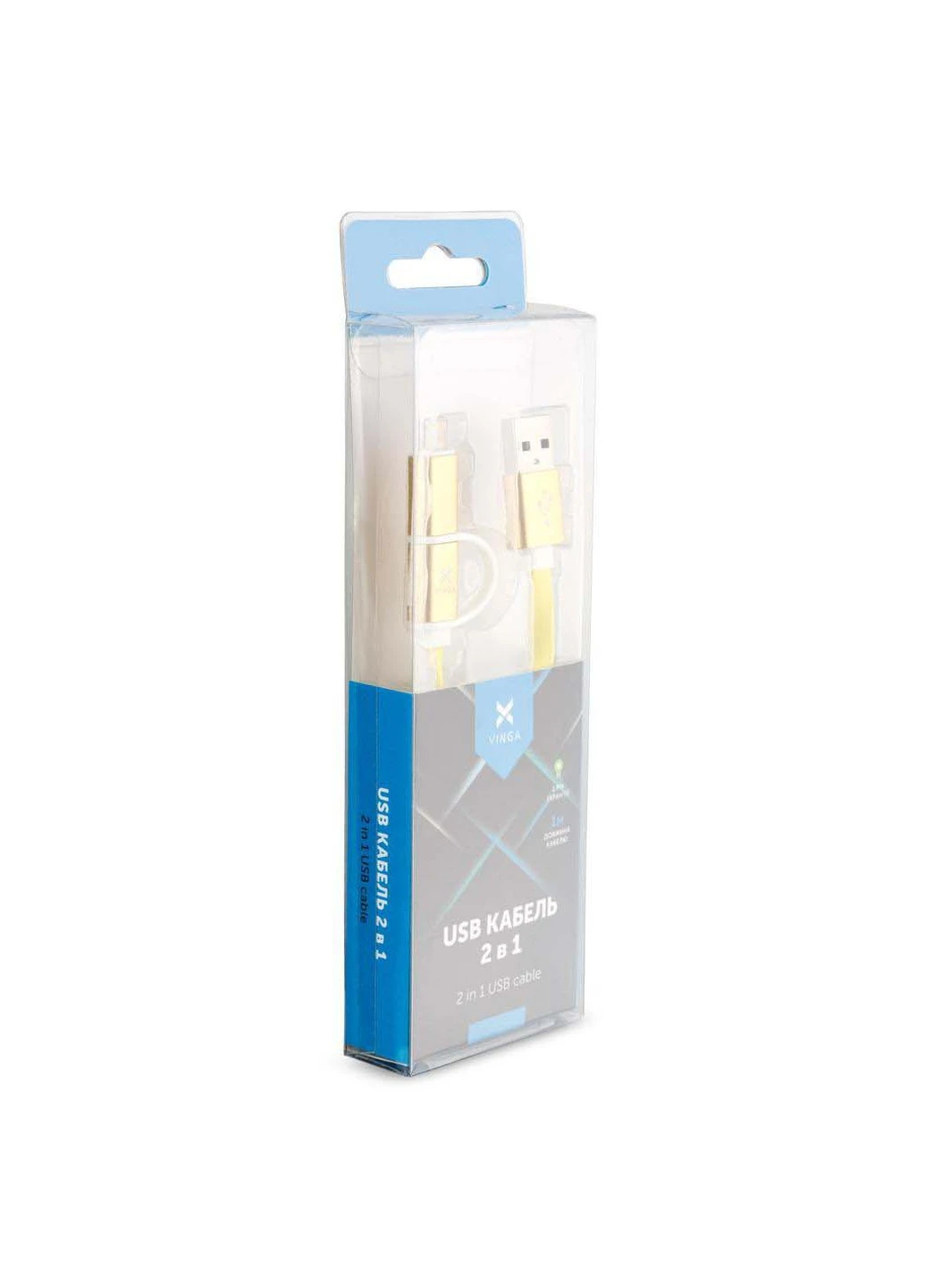 Дата кабель USB 2.0 AM to Lightning + Micro 5P 1.0m flat yellow (VRC791Y) Vinga USB 2.0 AM to Lightning + Micro 5P 1.0m flat yello (239382699)