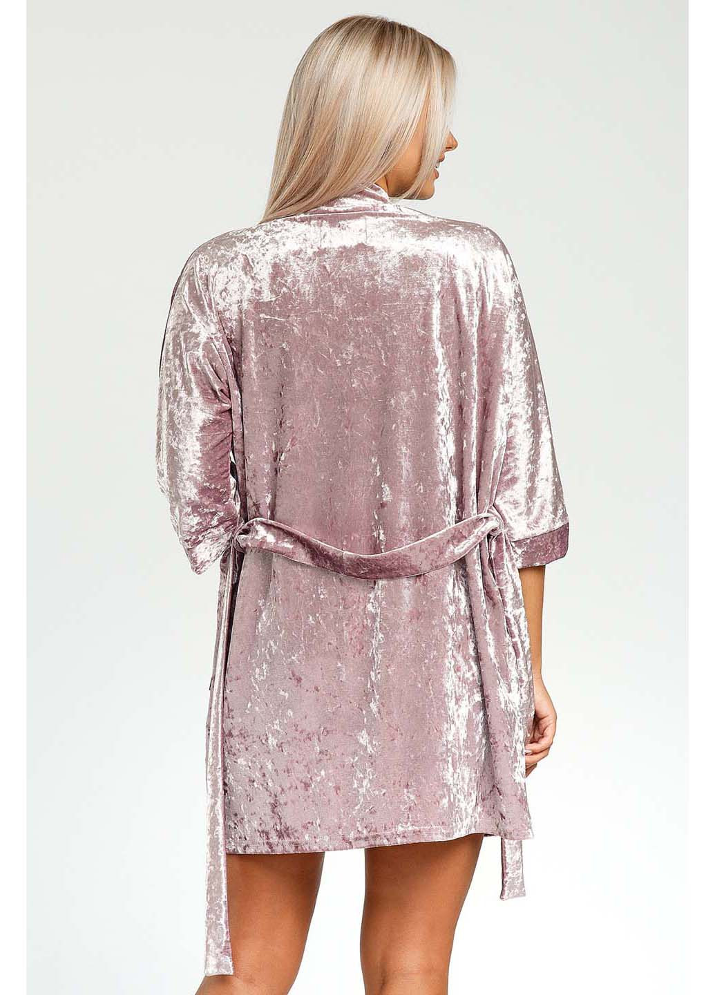 Розовый демисезонный комплект халат + майка + шорты Ghazel