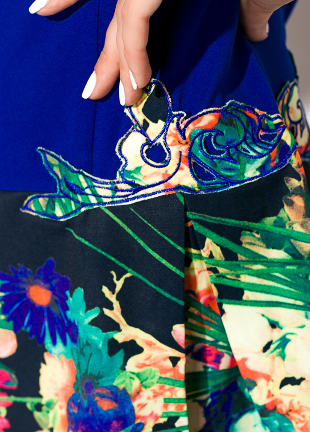 Синее кэжуал платье клеш Time of Style с цветочным принтом