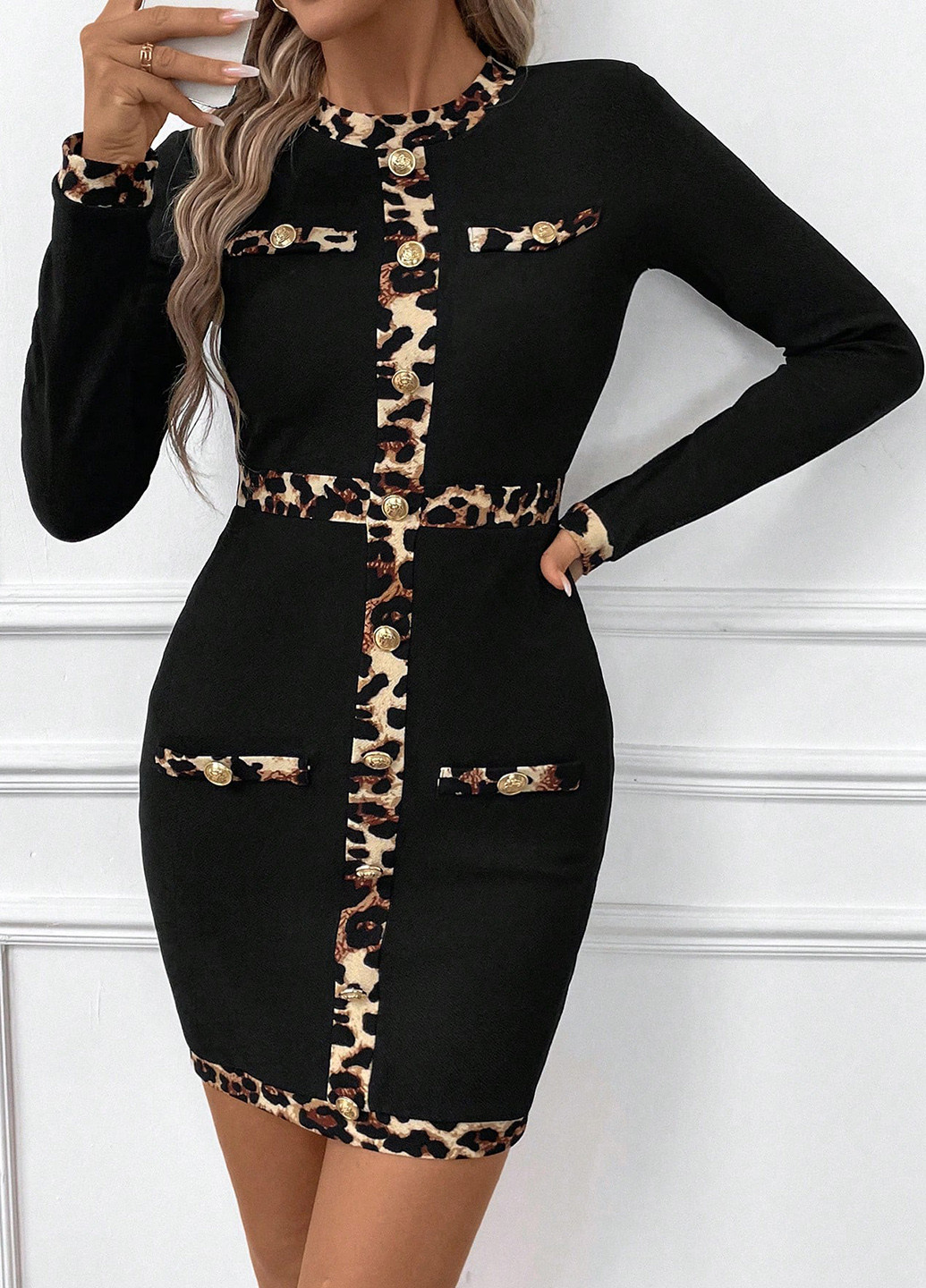 Чорна кежуал сукня футляр SHEIN леопардовий