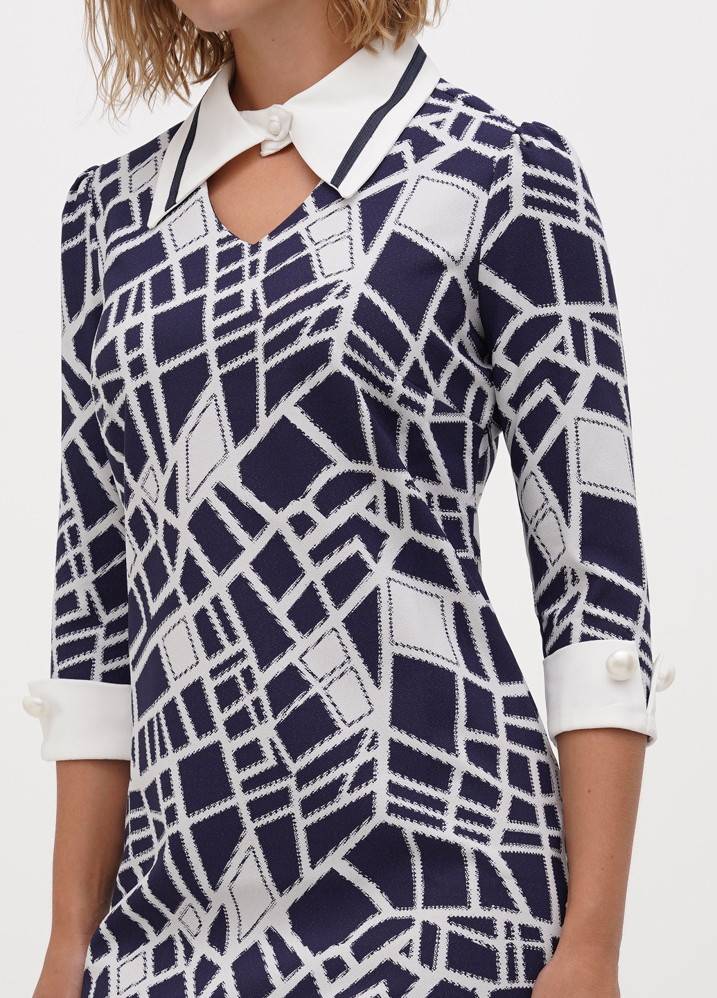 Темно-синя кежуал сукня Sassofono з геометричним візерунком