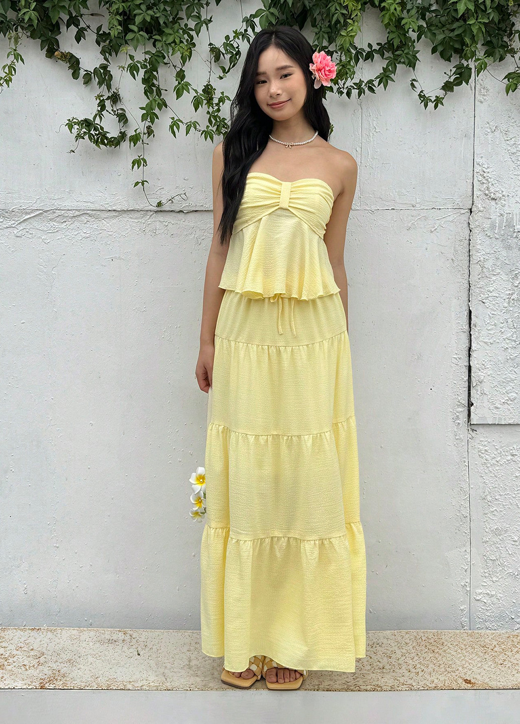 Желтый летний костюм (топ, юбка) SHEIN