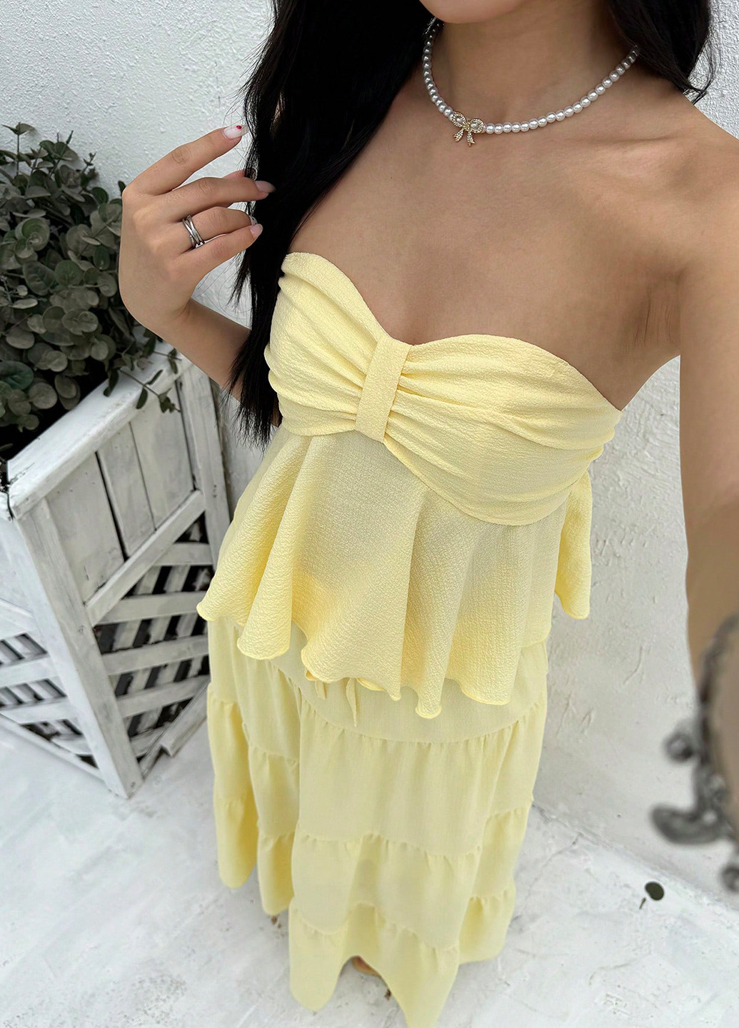 Желтый летний костюм (топ, юбка) SHEIN