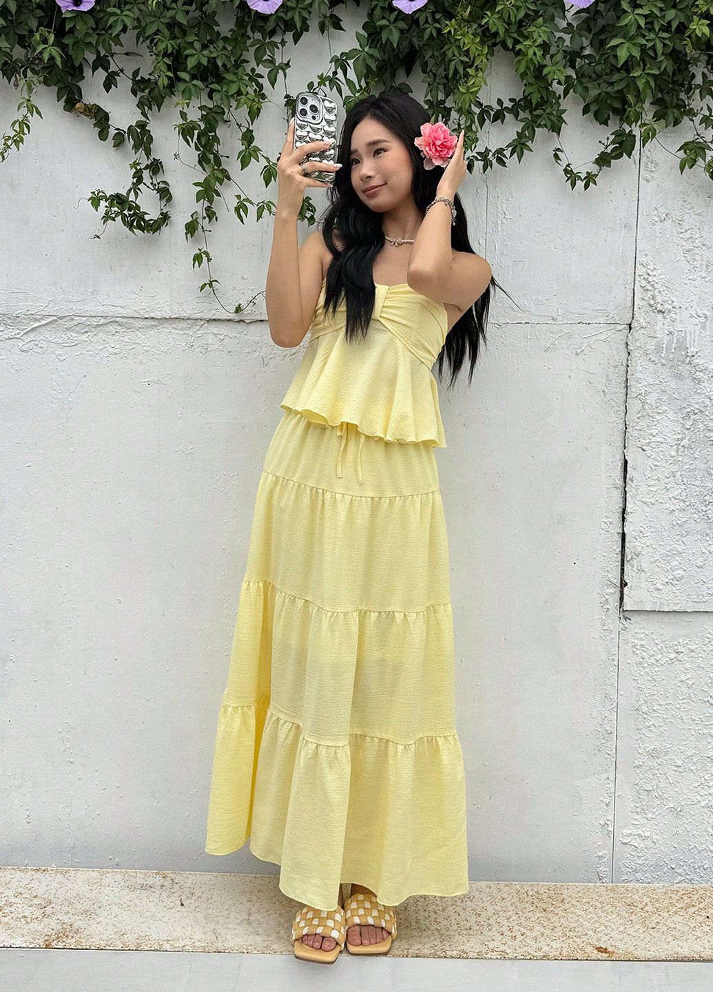 Желтый летний костюм (топ, юбка) SHEIN