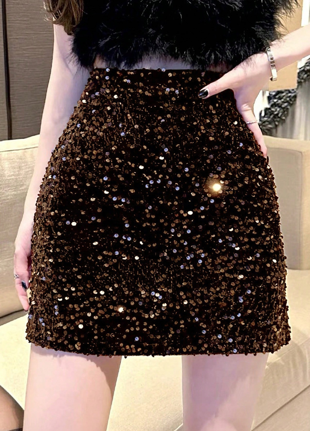 Коричневая коктейльный однотонная юбка SHEIN