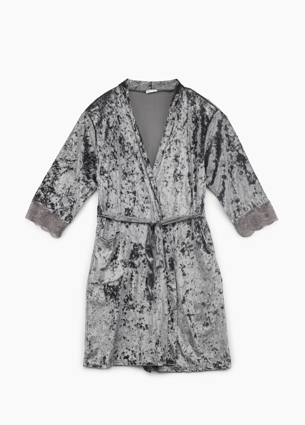 Сірий демісезонний комплект халат з нічною сорочкою Nicoletta