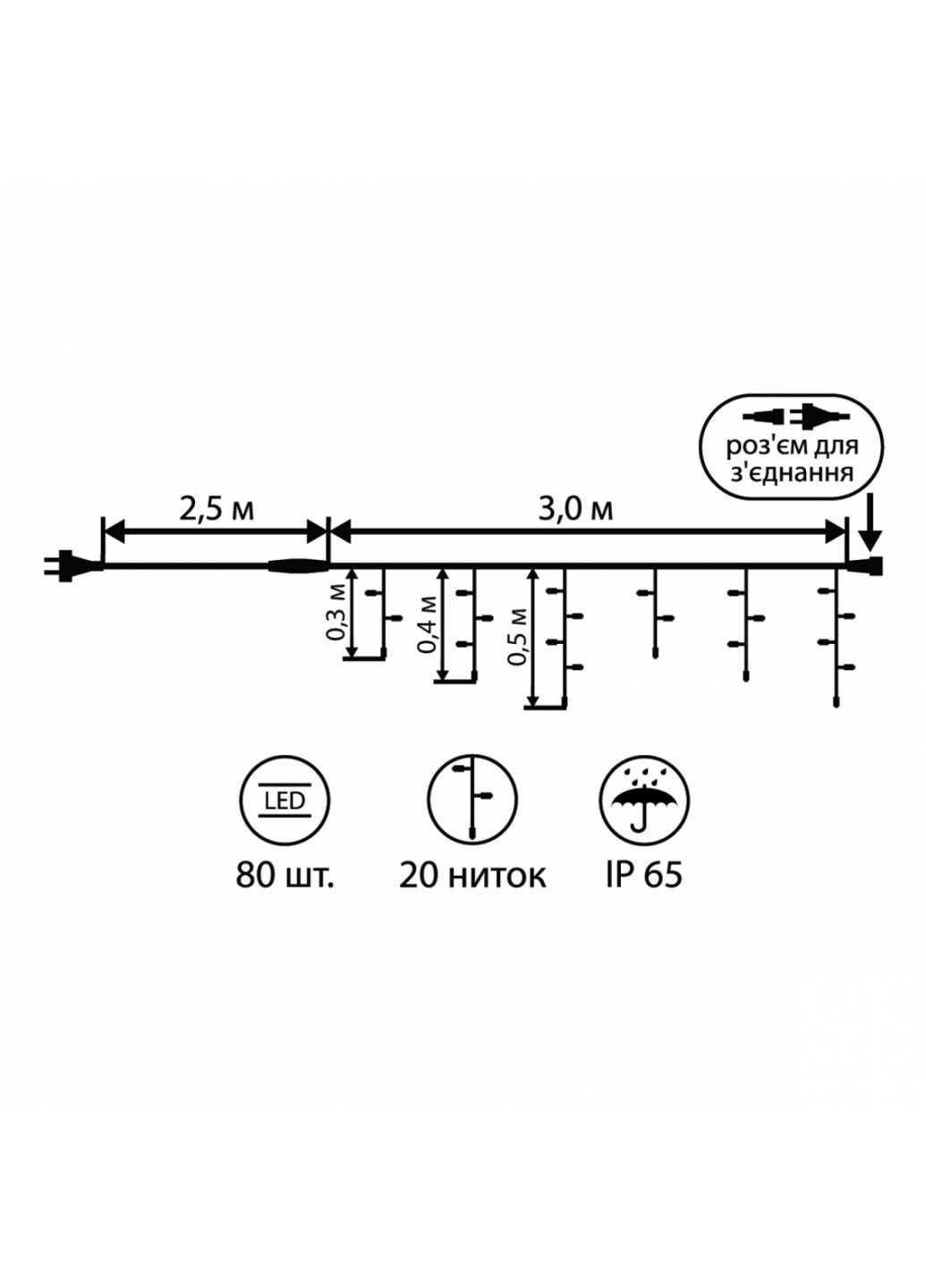 Гірлянда штора LED вулична 80 ламп, IP65, багатобарвна (801168) YES! Fun (254593378)