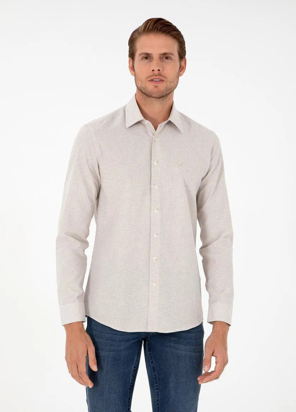 Бежевая кэжуал рубашка однотонная Pierre Cardin