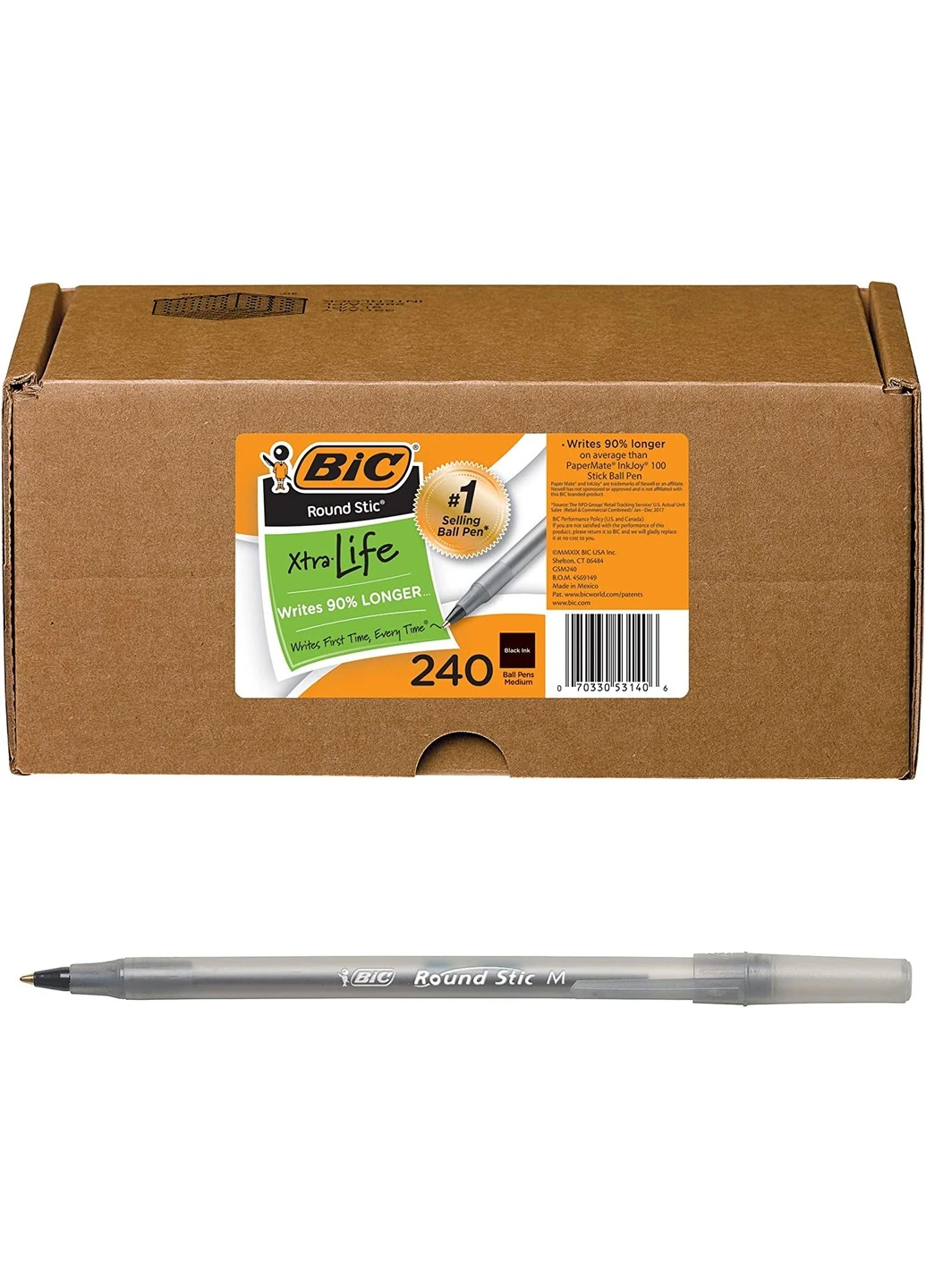 Набір кулькових ручок 240 шт. Round Stic Xtra Life Чорна масляна (GSM240-BLK) Bic (255615188)