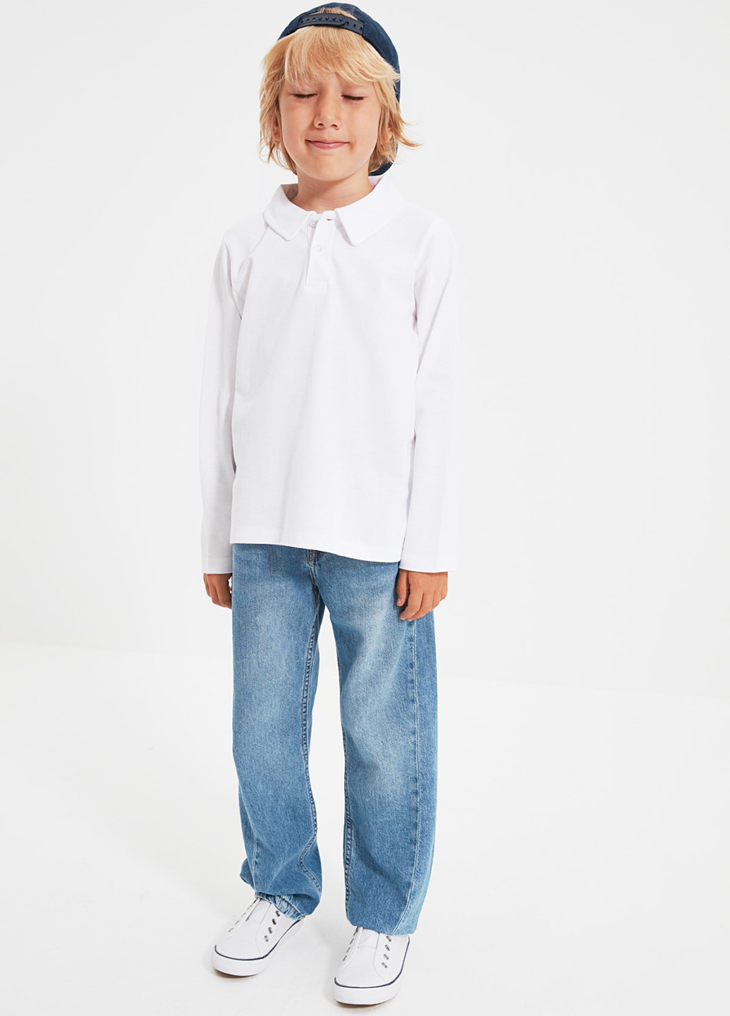 Белая детская футболка-поло (2 шт.) для мальчика Trendyol однотонная