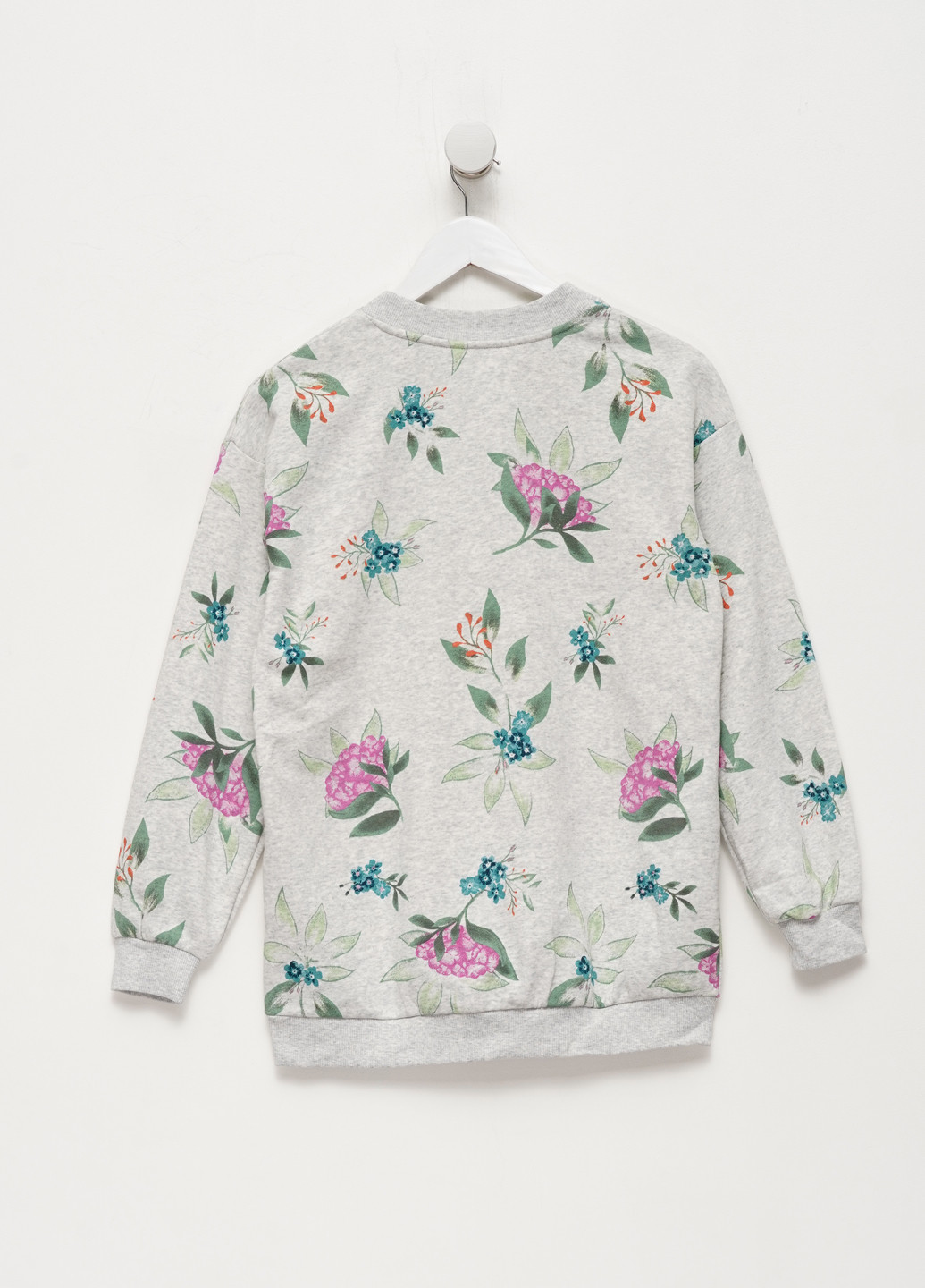 H&M свитшот цветочный серый кэжуал хлопок, трехнитка
