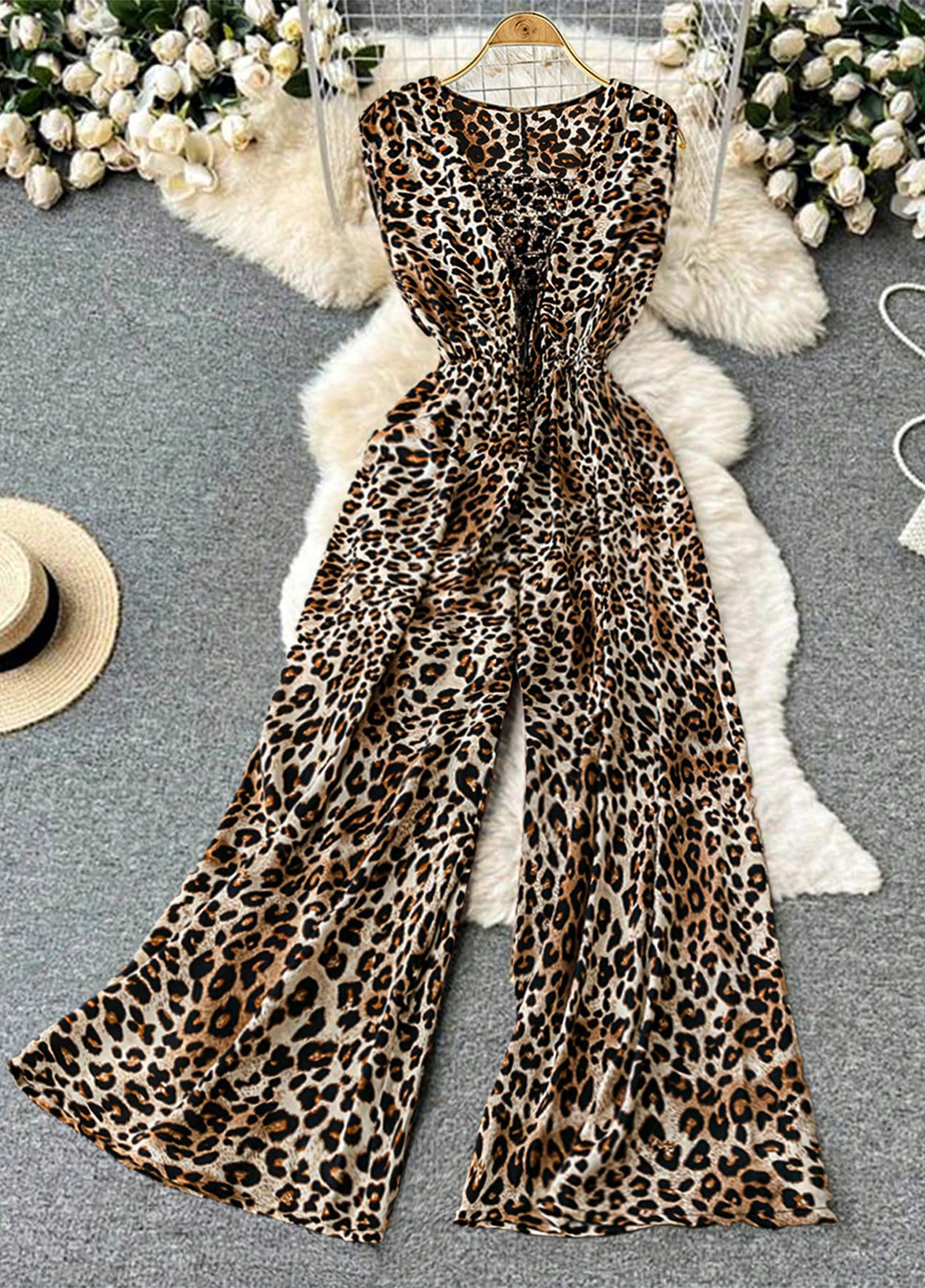 Комбинезон SHEIN комбинезон-брюки леопардовый комбинированный кэжуал полиэстер