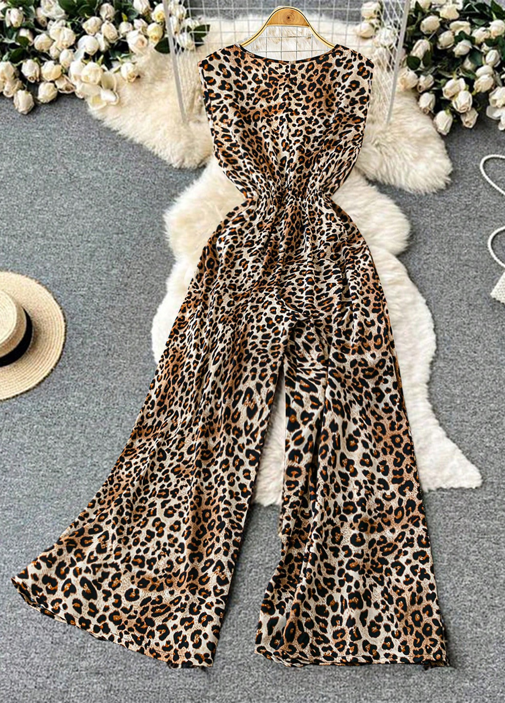 Комбинезон SHEIN комбинезон-брюки леопардовый комбинированный кэжуал полиэстер