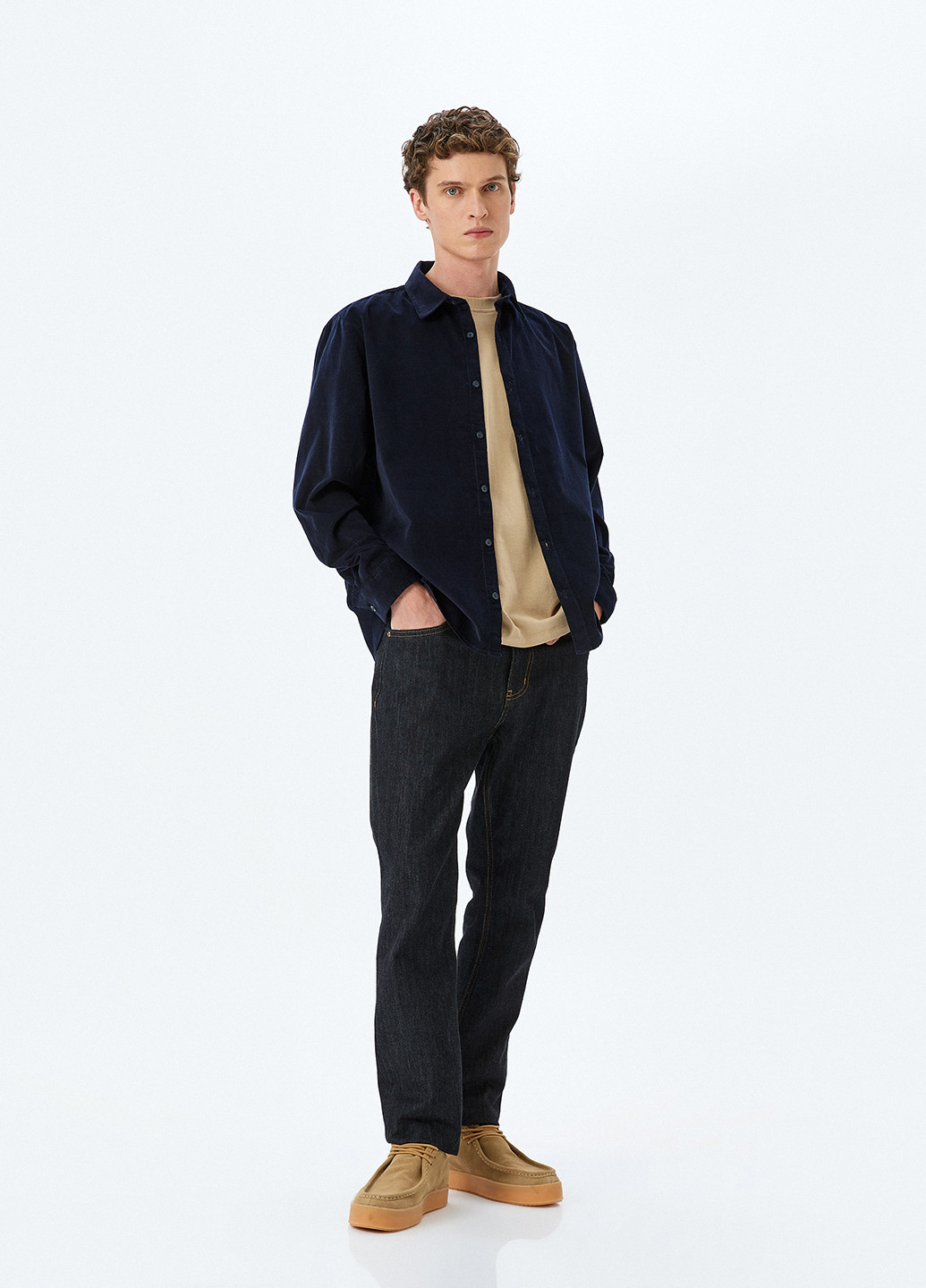 Темно-синяя кэжуал, классическая рубашка однотонная KOTON