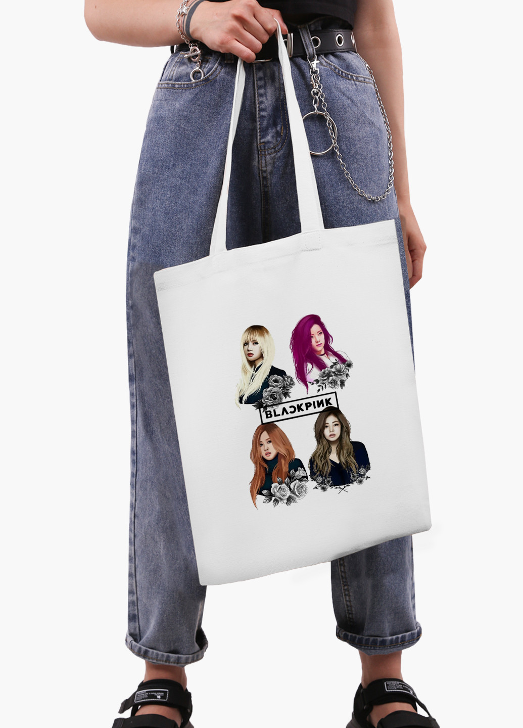 Еко сумка шоппер біла Блек Пінк (BlackPink) (9227-1341-WT-2) екосумка шопер 41*35 см MobiPrint (219111080)