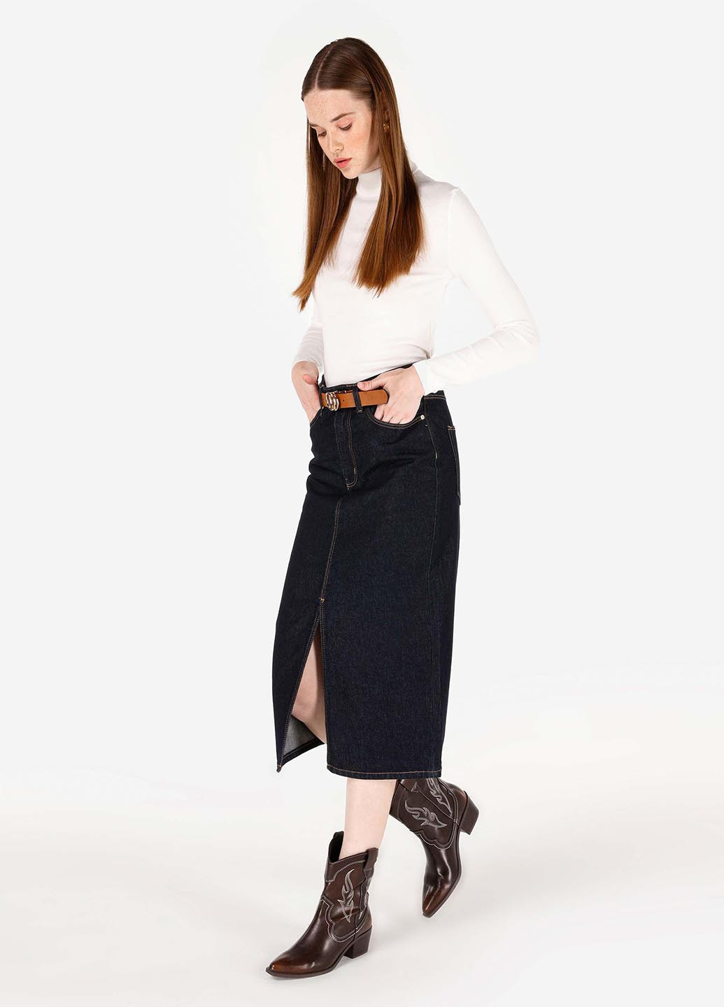 Черная джинсовая, кэжуал однотонная юбка Colin's карандаш