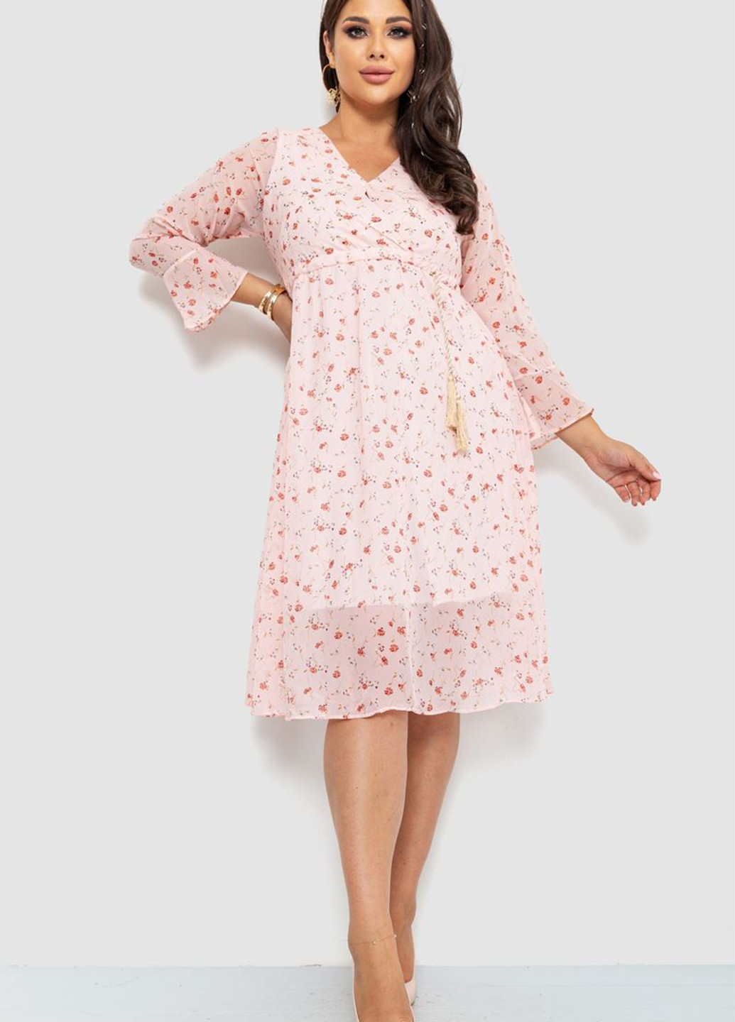 Розовое кэжуал платье в стиле ампир Ager с цветочным принтом