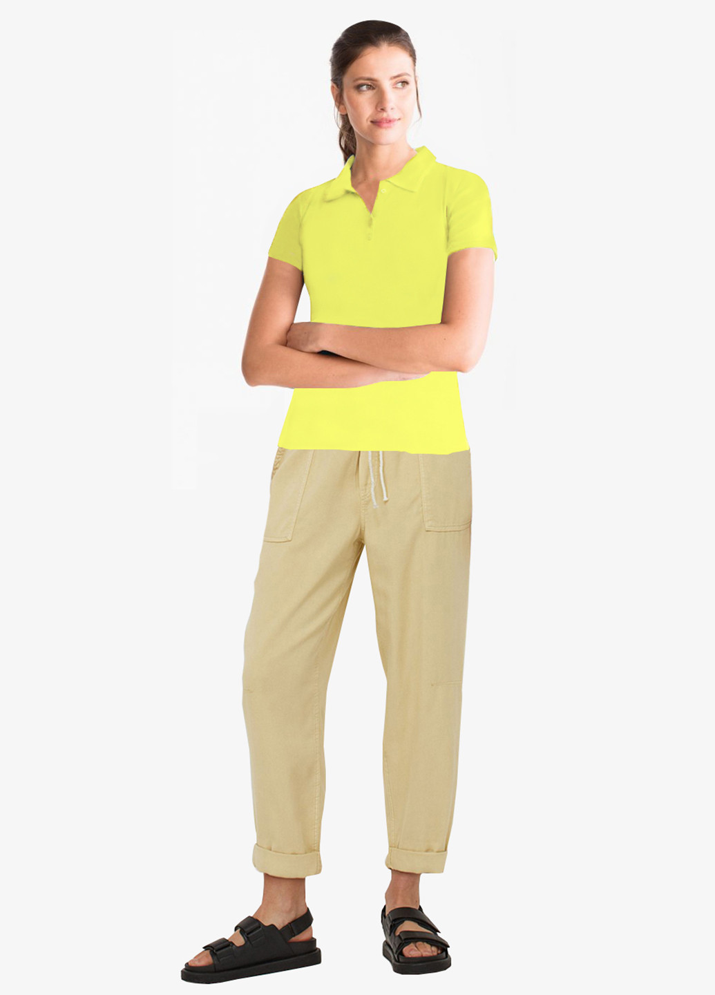 Кислотно-жёлтая женская футболка-поло C&A однотонная