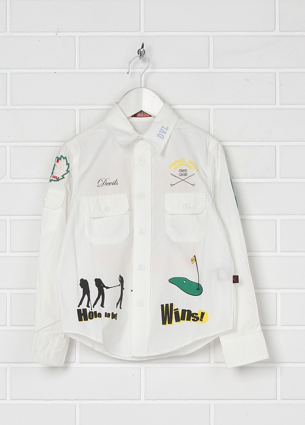 Молочная кэжуал рубашка с надписями Roberto Cavalli Devils с длинным рукавом