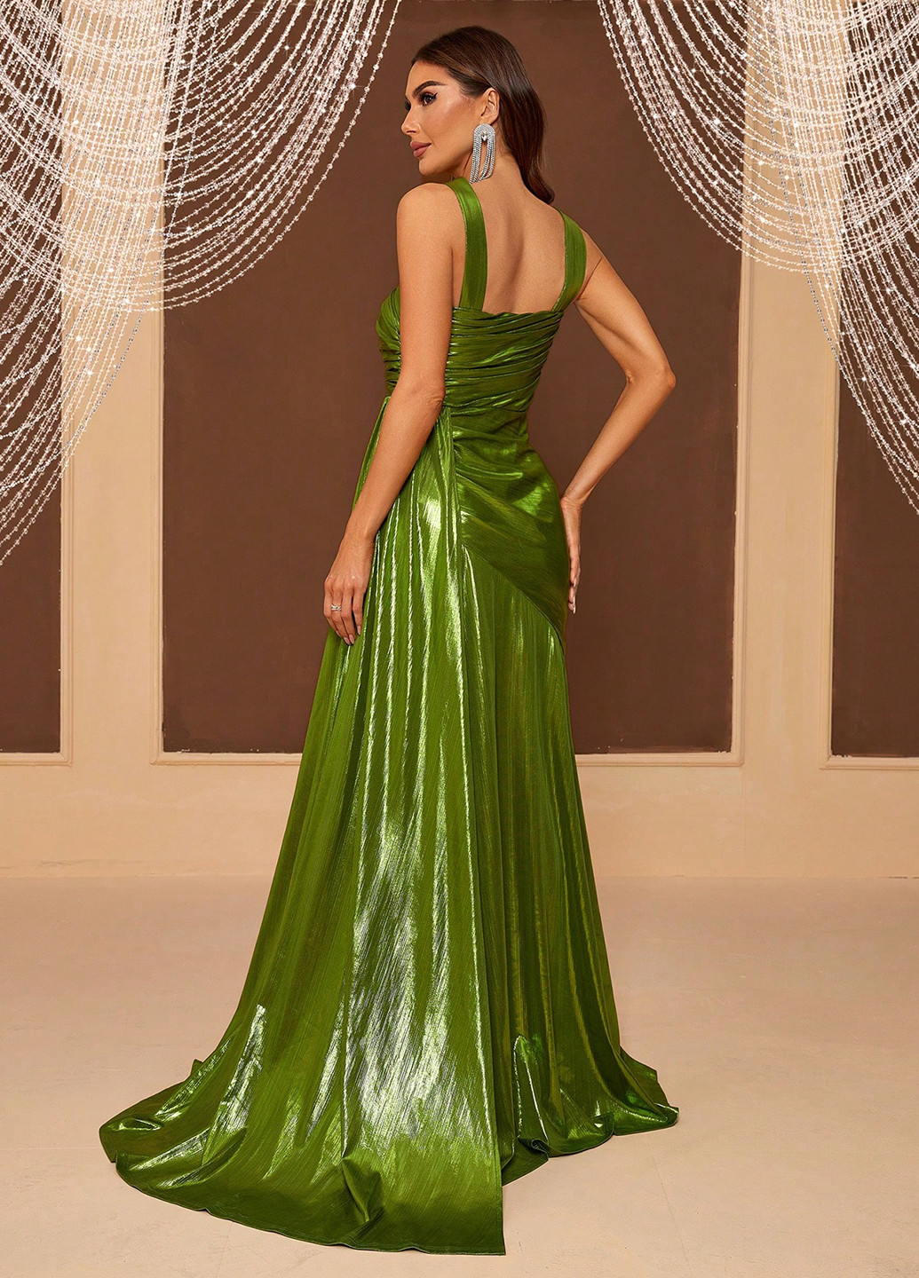 Зелена святковий, вечірня сукня з відкритою спиною, а-силует SHEIN однотонна