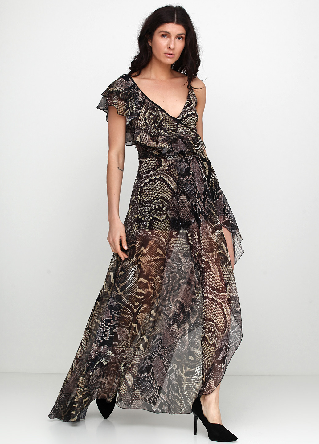 Комбинированное вечернее платье а-силуэт Wera Berto змеиный